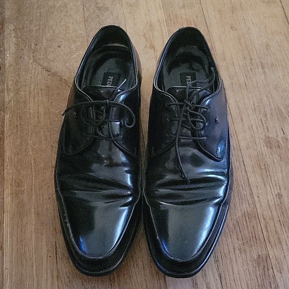 Pedro Camino Mens Black Patent Leather Derby Dress Shoes Size 41 Lace Up Formal‎